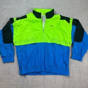 Vintage Prince Tennis Windbreaker Jacket Neon Colorblock 1/2 Zip Mesh Lined XL